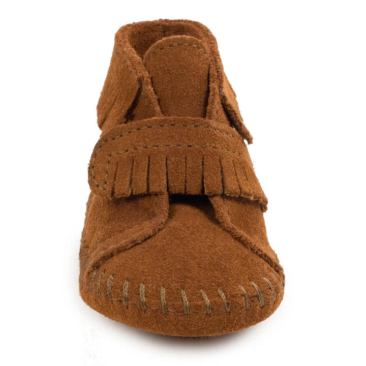 Minnetonka Suede Fringe Bootie with Strap - Brown