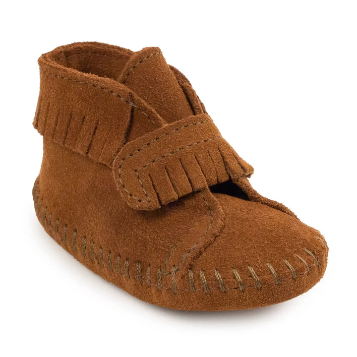 Minnetonka Suede Fringe Bootie with Strap - Brown