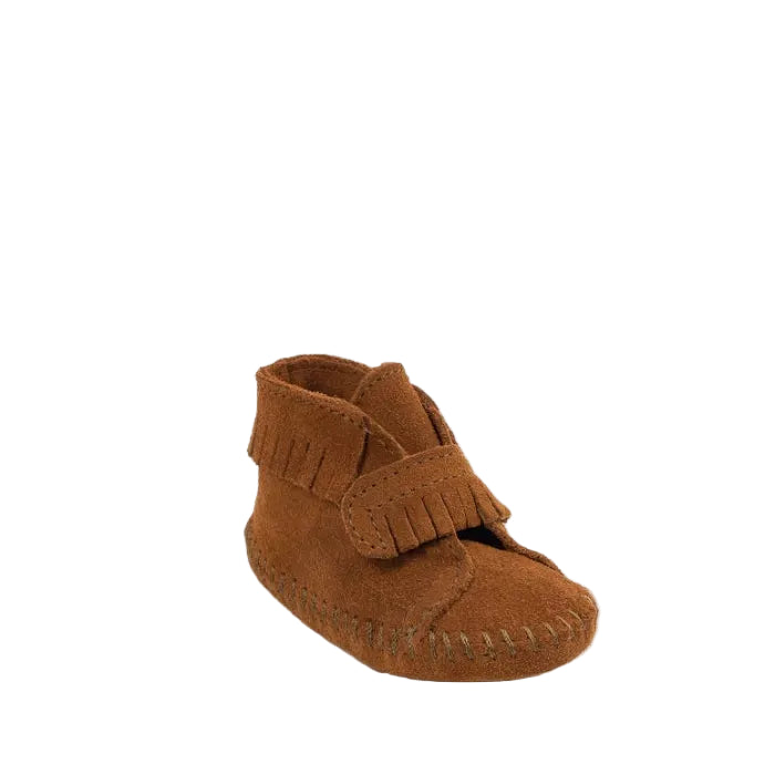 Minnetonka Suede Fringe Bootie with Strap - Brown