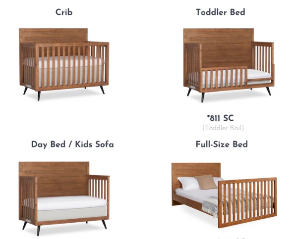 Mid Century Nursery Set 4-1 Convertible Crib and Double Dresser
