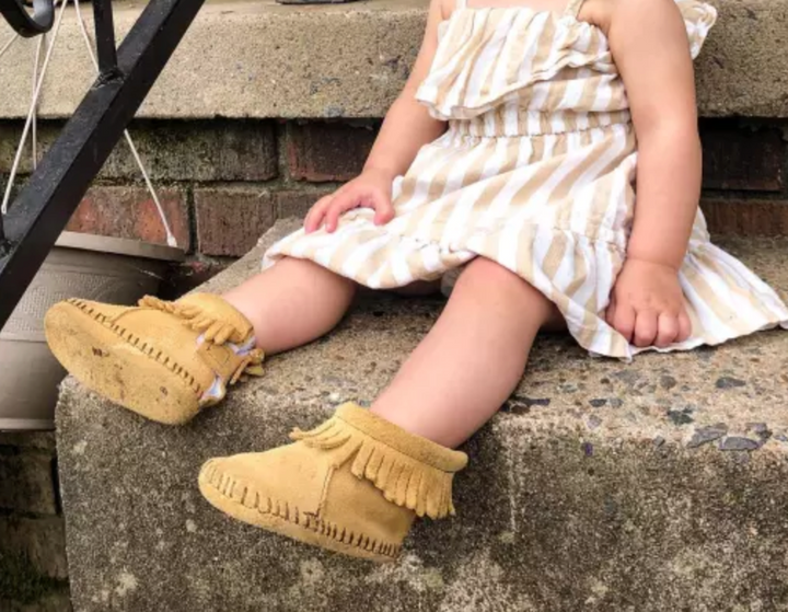 Minnetonka Suede Fringe Back Flap Booties