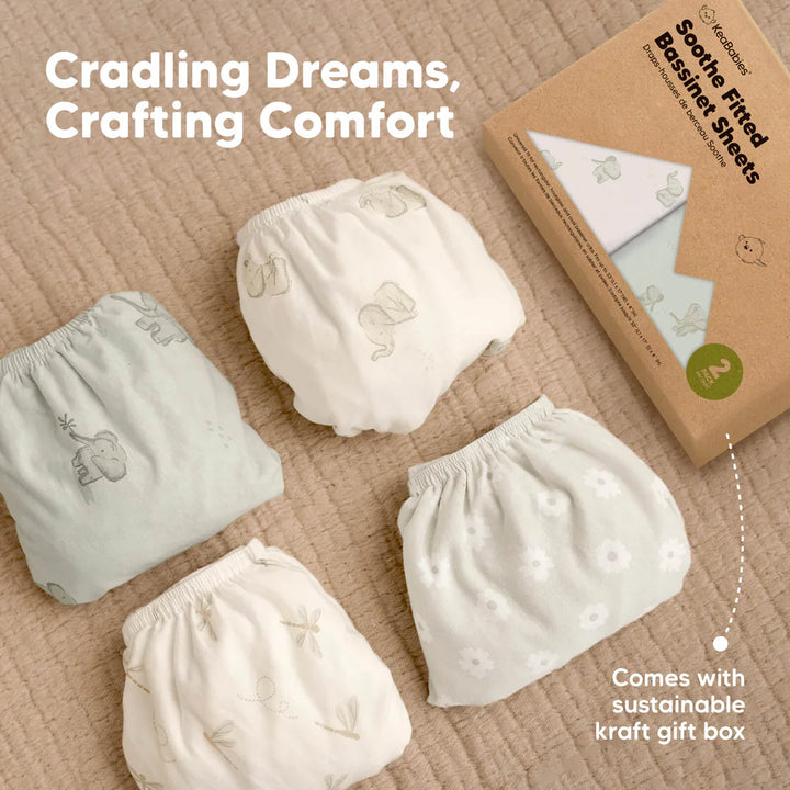 2 - Pack KeaBabies Soothe Fitted Bassinet Sheets