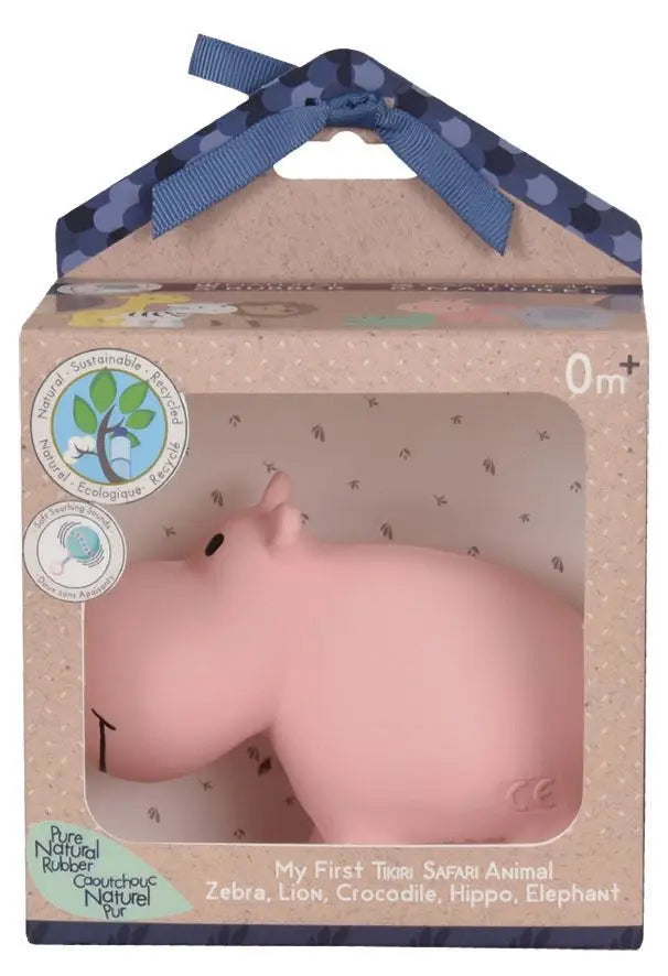 Tikiri Toys Hippo - Natural Rubber Teether, Rattle & Bath Toy