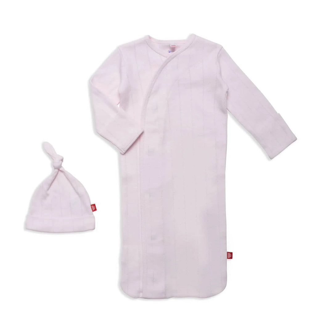 Magnetic Me Love lines organic cotton pointelle magnetic cozy sleeper gown + hat set