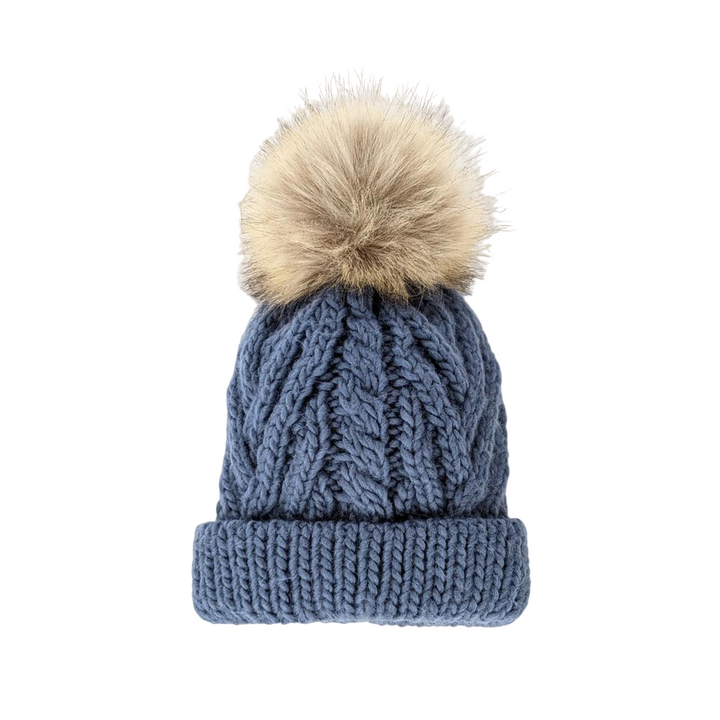 Huggalugs Slate Blue Pom Pom Beanie