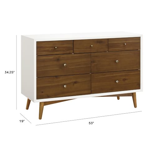 Babyletto Palma 7-Drawer Double Dresser - Walnut and White