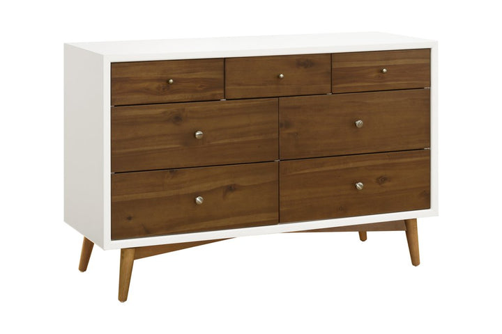 Babyletto Palma 7-Drawer Double Dresser - Walnut and White