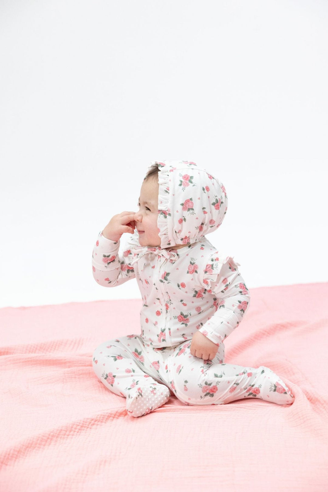 Pink Rosettes 2 way Zipper Footie