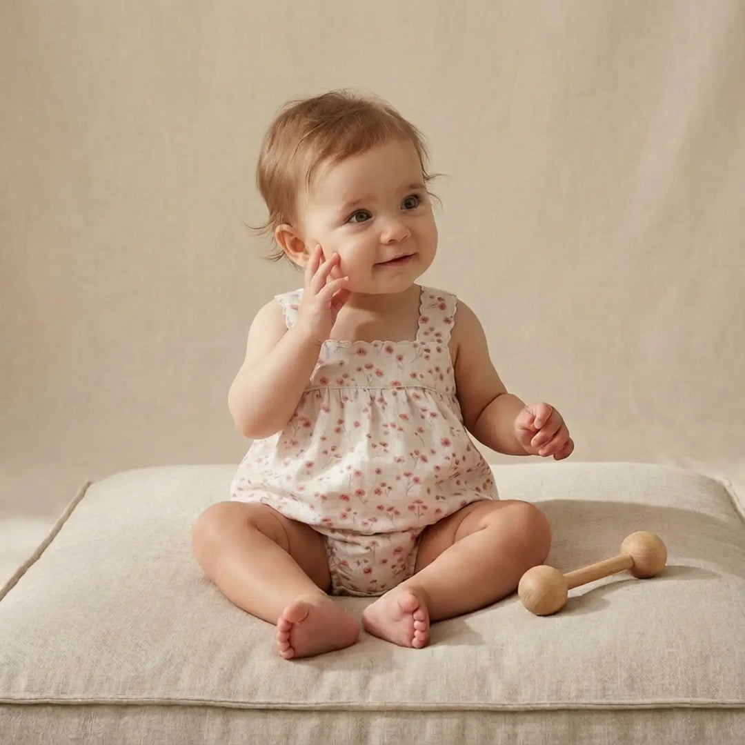 Makemake Organics Scalloped Top and Bloomer Set - Pink Bloom