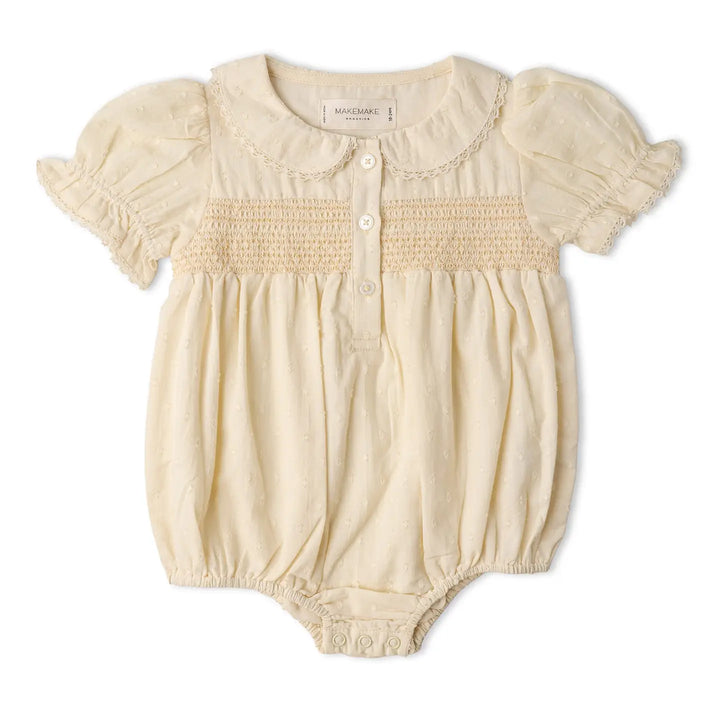 Makemake Organics Smocked Button Romper - Butter Yellow