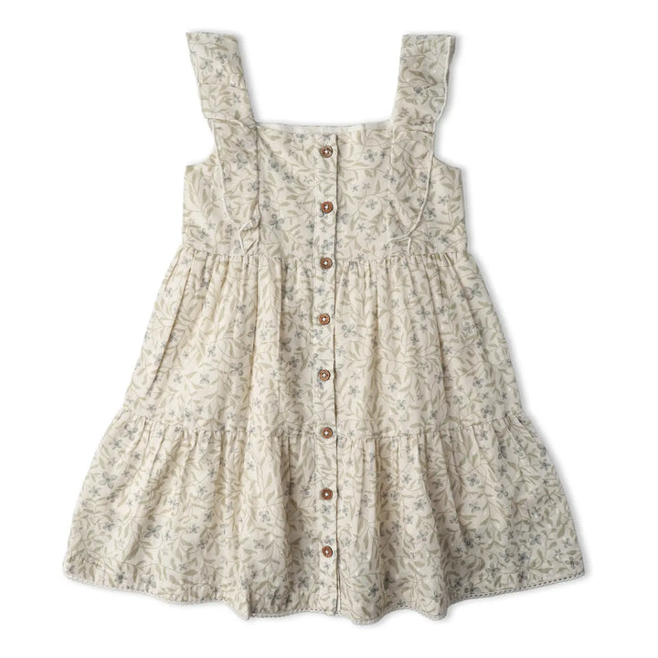 Makemake Organics Flutter Buttoned Tiered Dress - Bluebelle