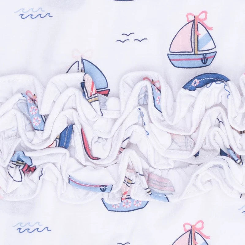 Angel Dear 2 Way Zipper Ruffle Back Footie - Pastel Sailboats
