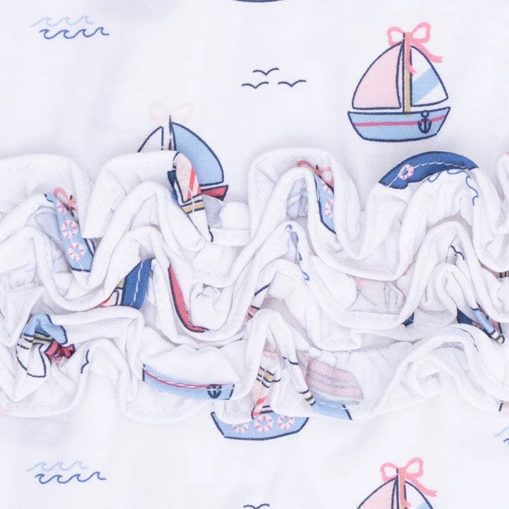 Angel Dear 2 Way Zipper Ruffle Back Footie - Pastel Sailboats