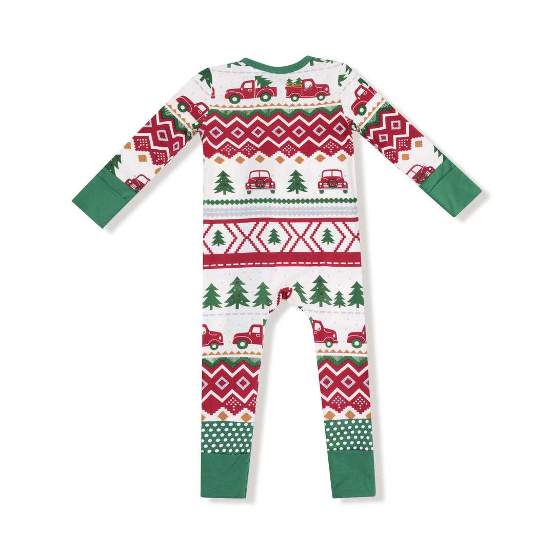 Angel Dear 2 Way Zipper Romper- Red Truck Fair Isle