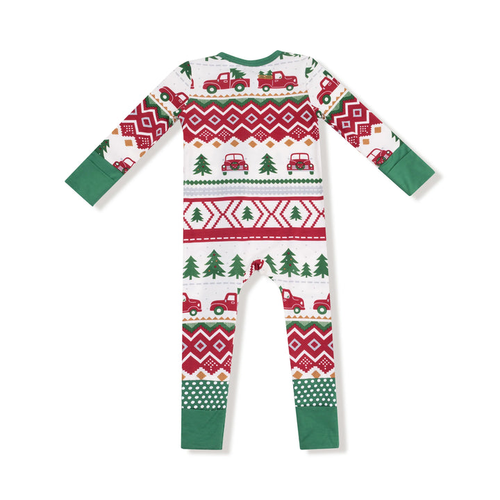 Angel Dear 2 Way Zipper Romper- Red Truck Fair Isle