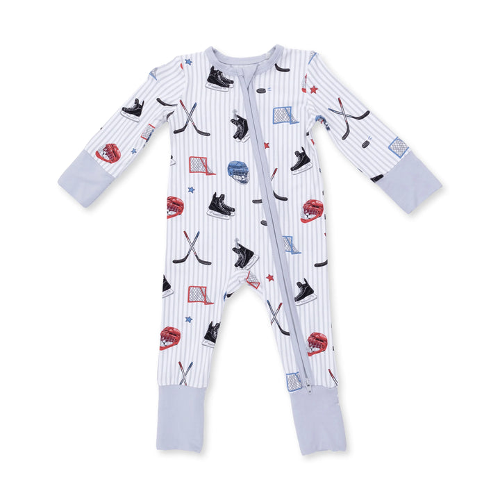 Angel Dear 2 Way Zipper Romper- Hockey Stripes