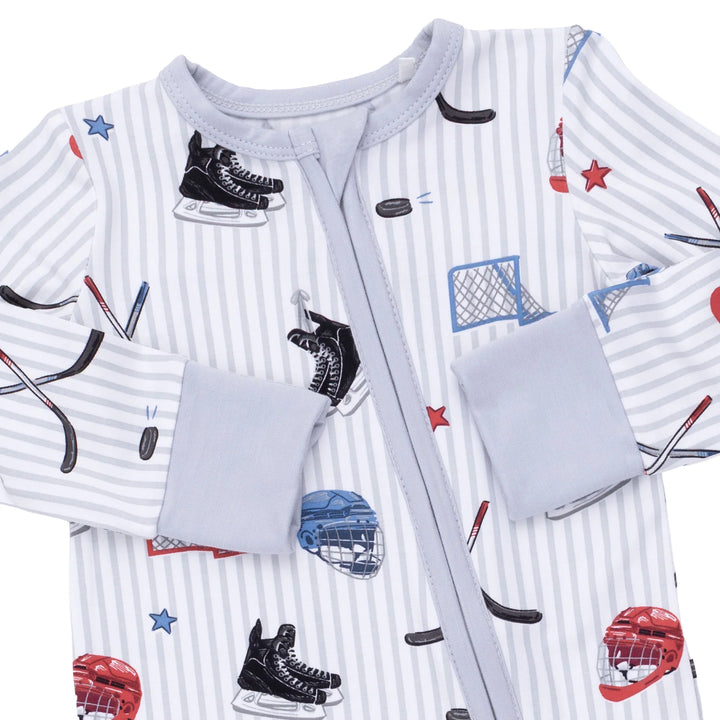Angel Dear 2 Way Zipper Romper- Hockey Stripes