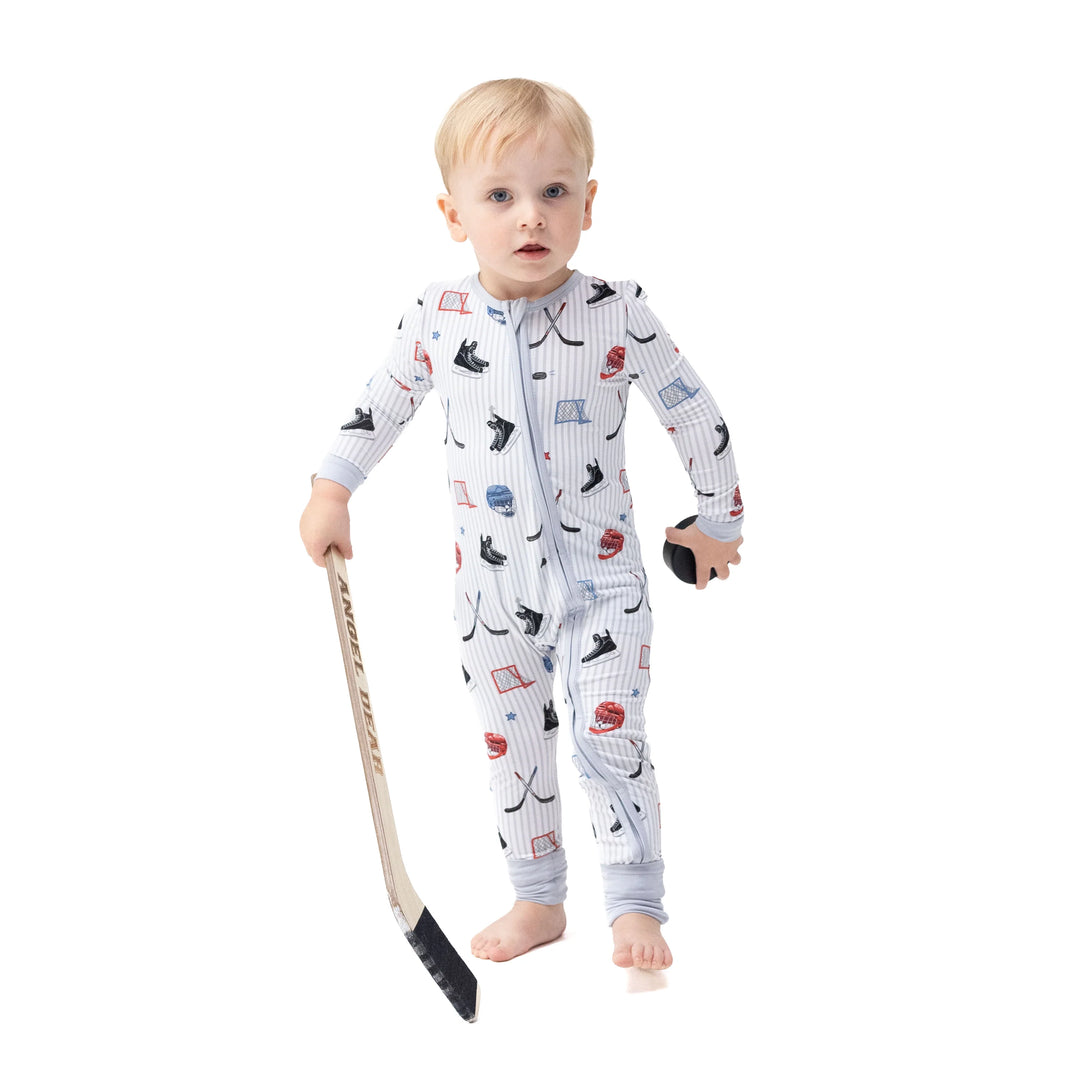 Angel Dear 2 Way Zipper Romper- Hockey Stripes
