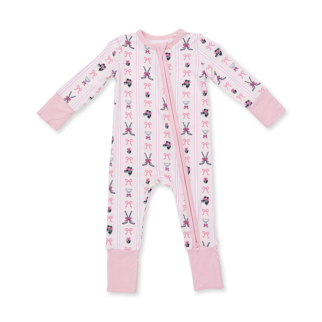 Angel Dear 2 Way Zipper Romper- Pink Hockey