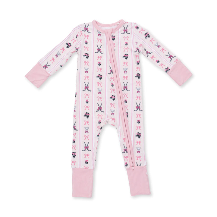 Angel Dear 2 Way Zipper Romper- Pink Hockey