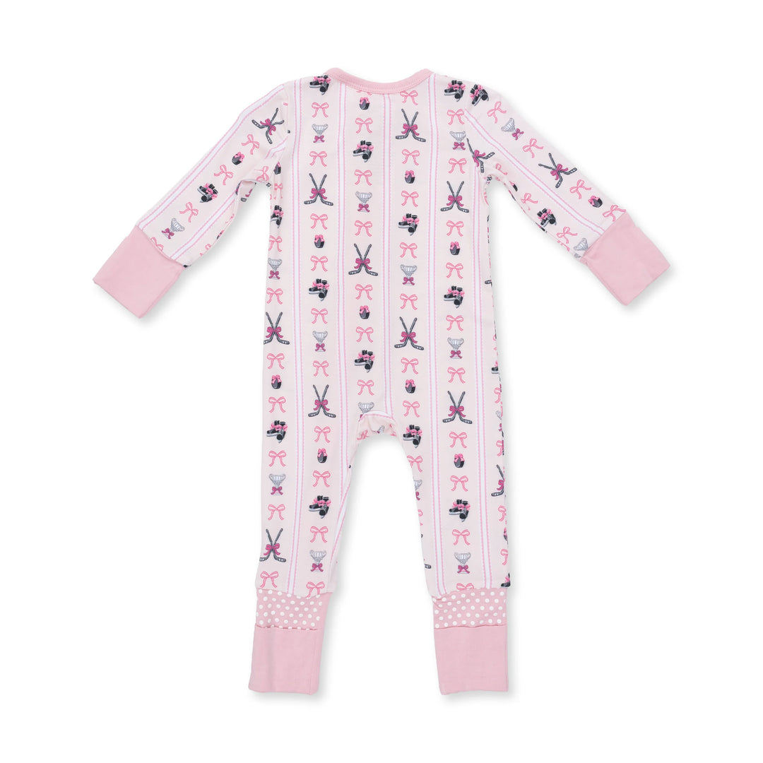 Angel Dear 2 Way Zipper Romper- Pink Hockey