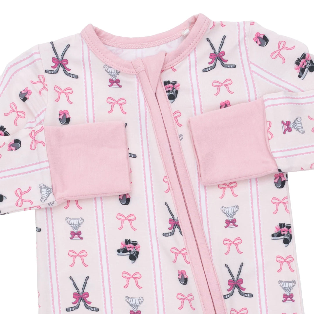 Angel Dear 2 Way Zipper Romper- Pink Hockey