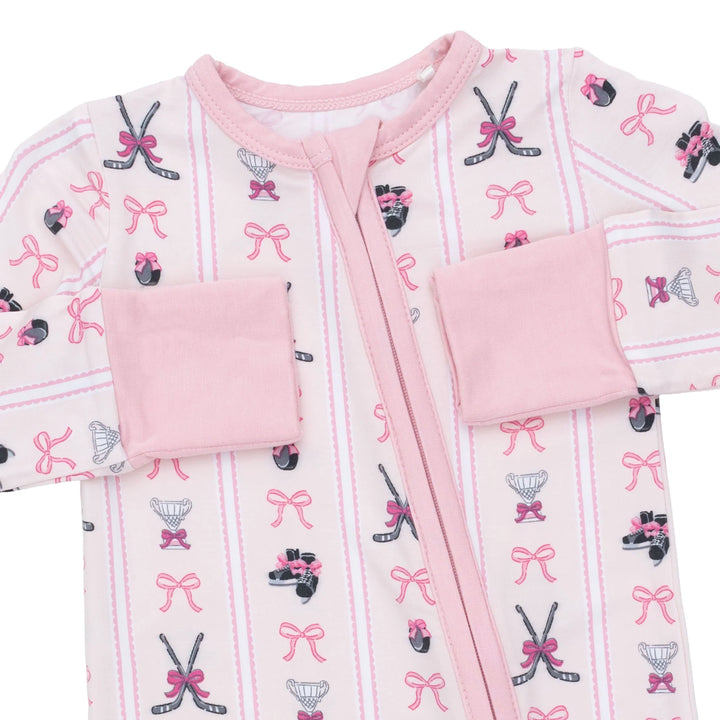 Angel Dear 2 Way Zipper Romper- Pink Hockey