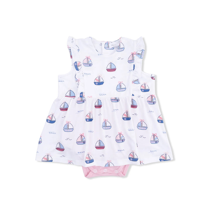 Angel Dear Bubbly Sailboats Pink Ruffle Bodysuit Dress