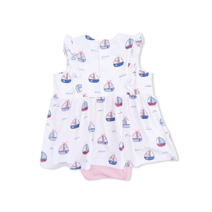 Angel Dear Bubbly Sailboats Pink Ruffle Bodysuit Dress