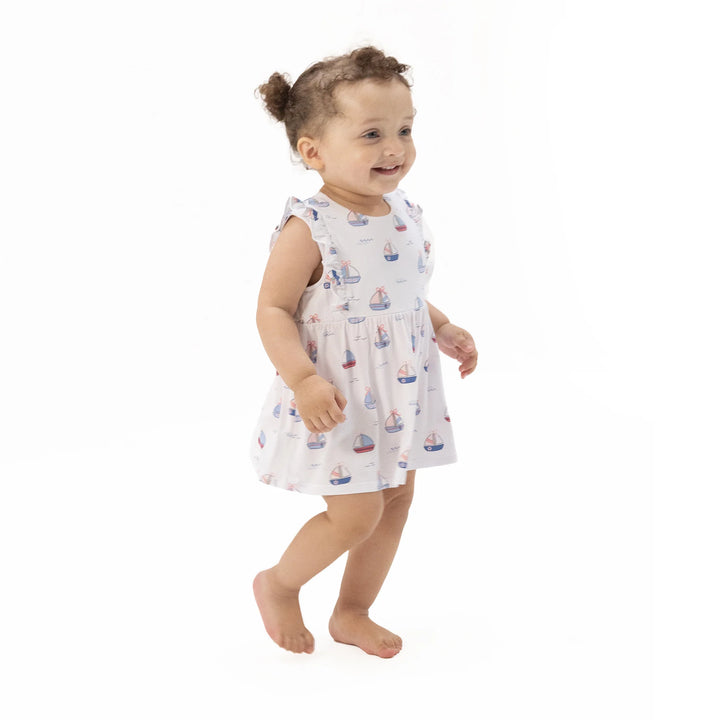 Angel Dear Bubbly Sailboats Pink Ruffle Bodysuit Dress