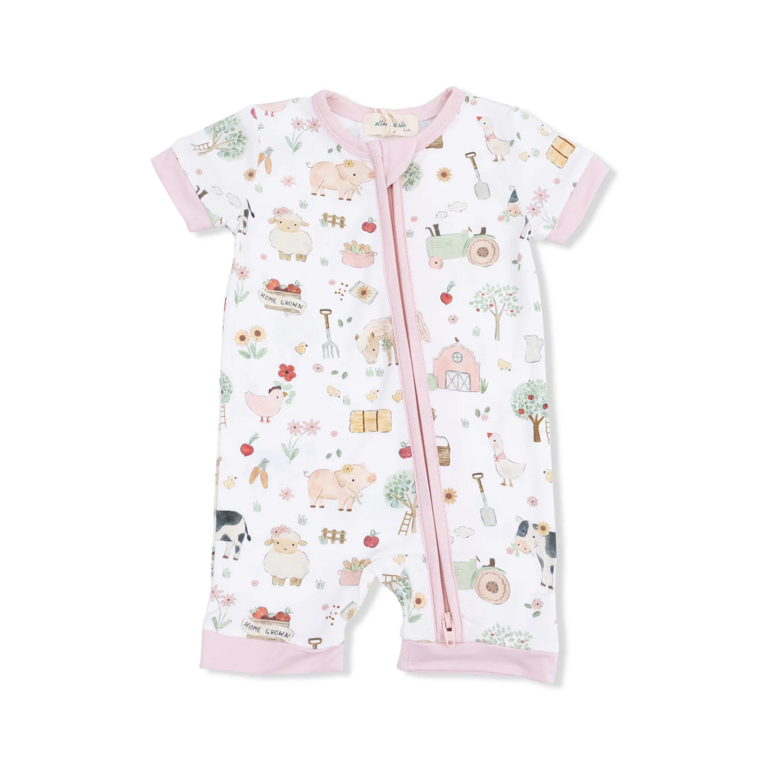 Angel Dear 2 Way Zipper Shortie Romper - Cute Farm Animals