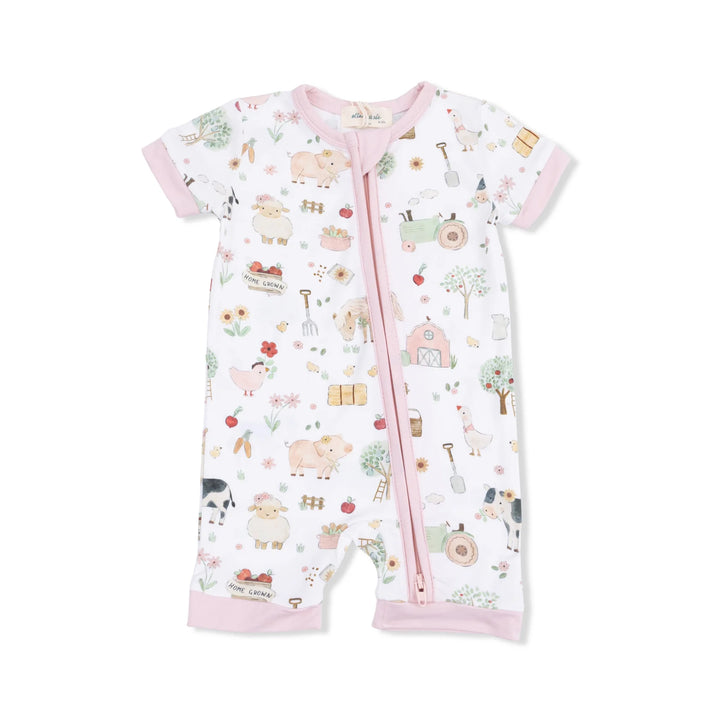 Angel Dear 2 Way Zipper Shortie Romper - Cute Farm Animals