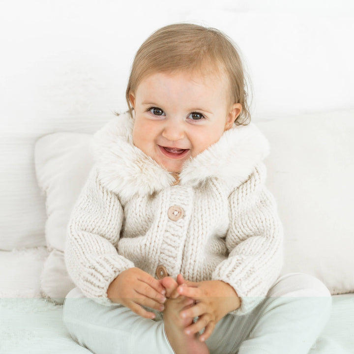 Huggalugs Fur Collar Cardigan -  Natural