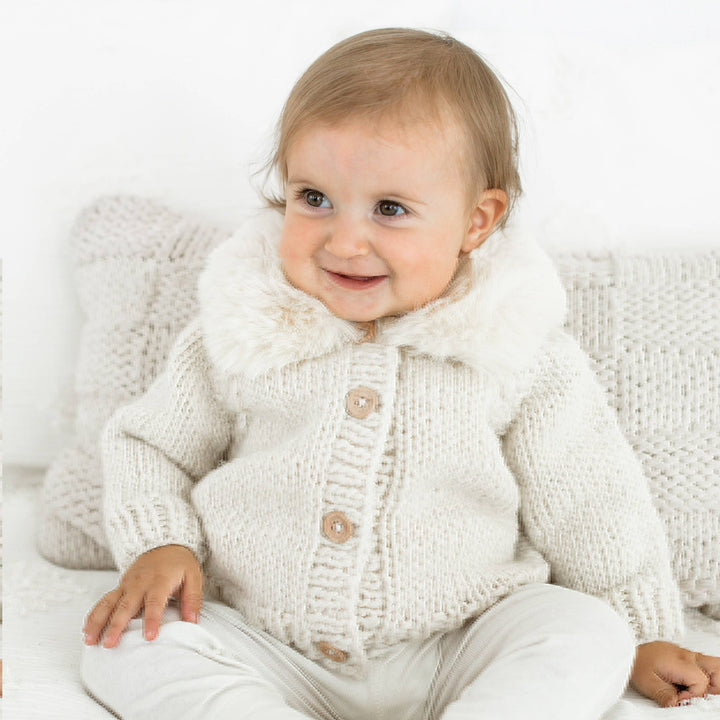 Huggalugs Fur Collar Cardigan -  Natural