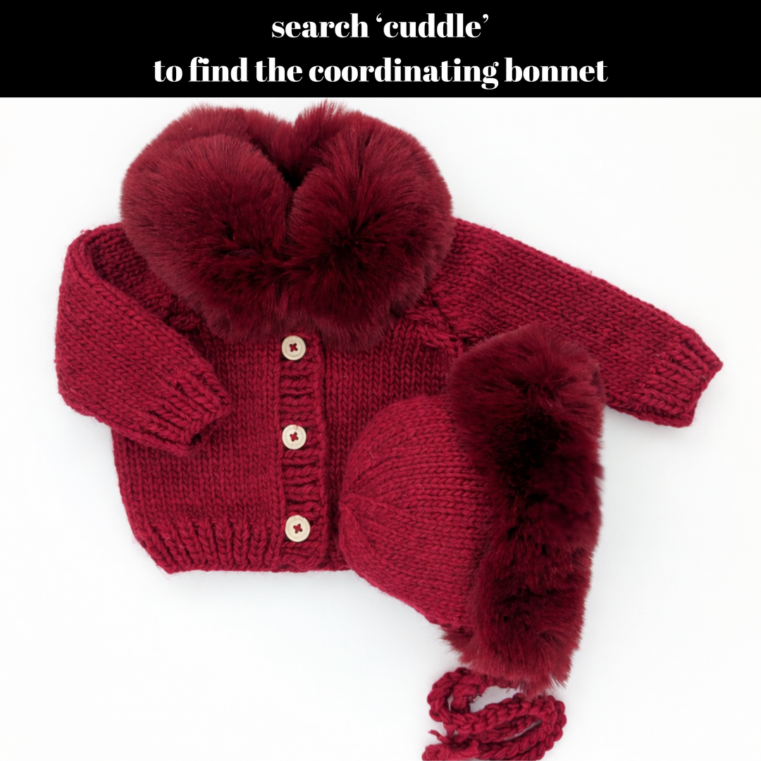 Huggalugs Fur Collar Cardigan Sweater - Crimson