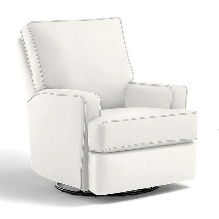 Best Chairs- Ellie Swivel Glider Recliner- Simply White Herringbone