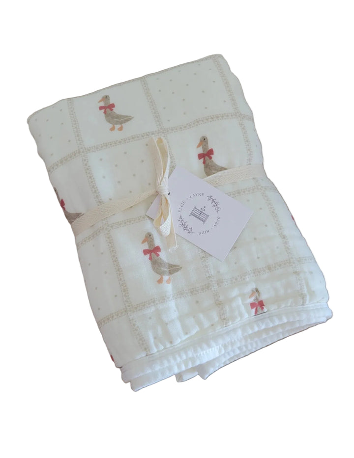 Red Bow Goose Quilted 6 Layer Blanket