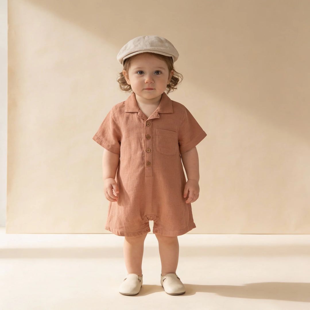 Makemake Organic Collared Romper - Clay