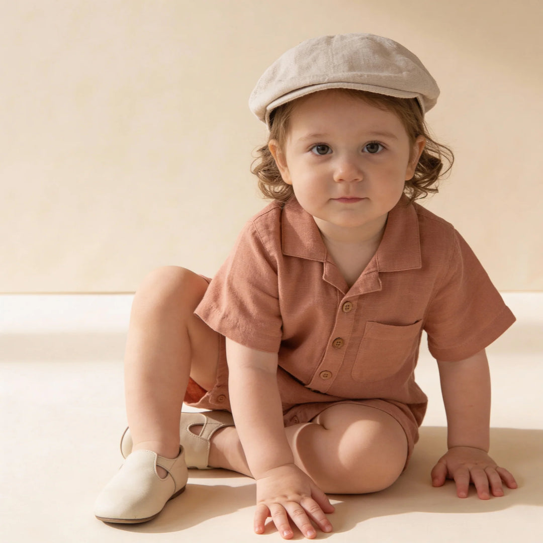 Makemake Organic Collared Romper - Clay