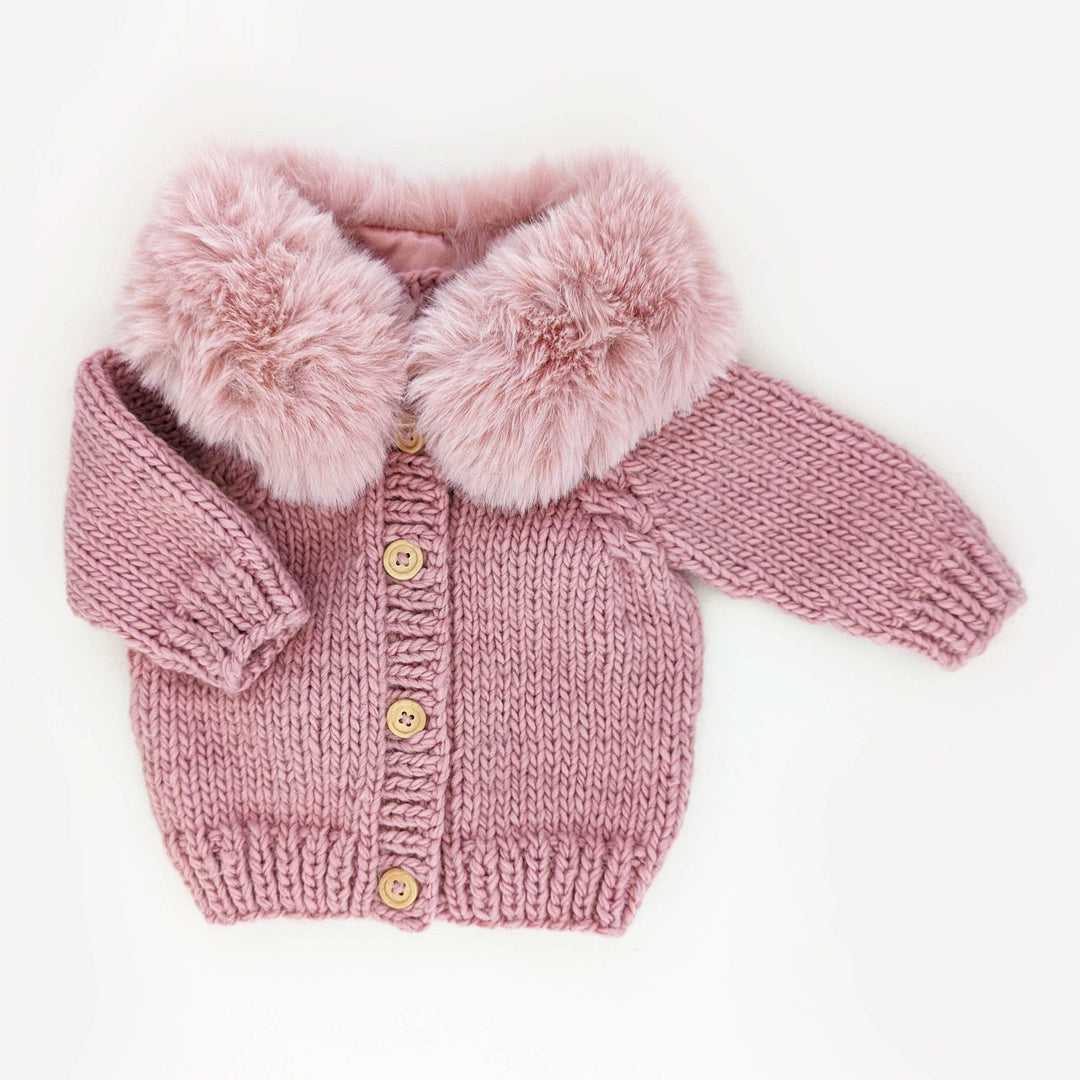 Huggalugs Fur Collar Cardigan Sweater - Rosy