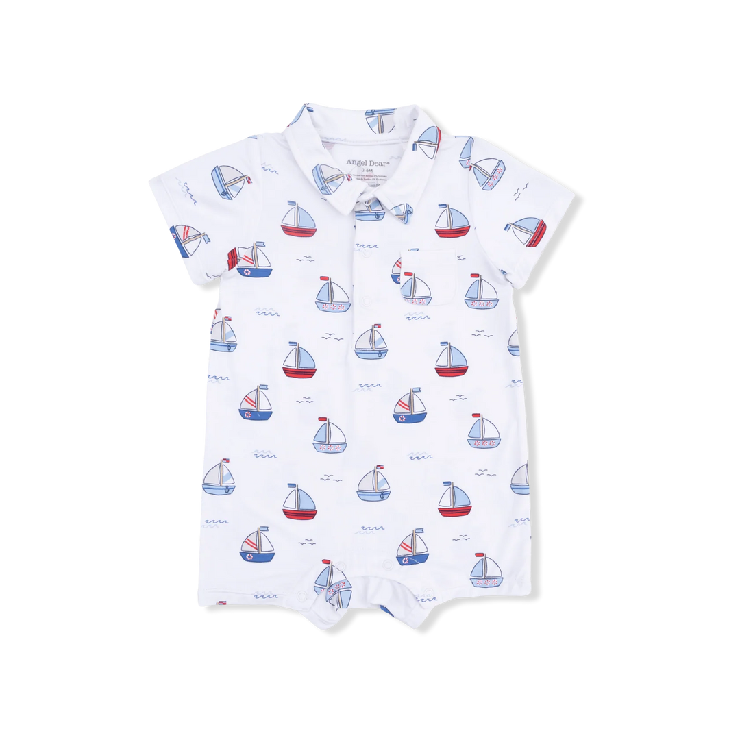 Angel Dear Bubbly Sailboats Blue Polo Shortie