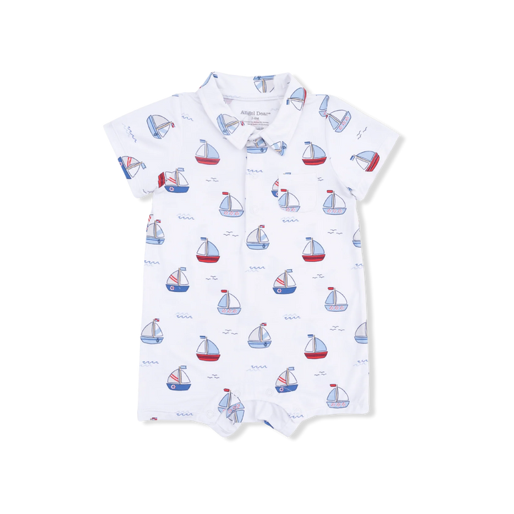 Angel Dear Bubbly Sailboats Blue Polo Shortie