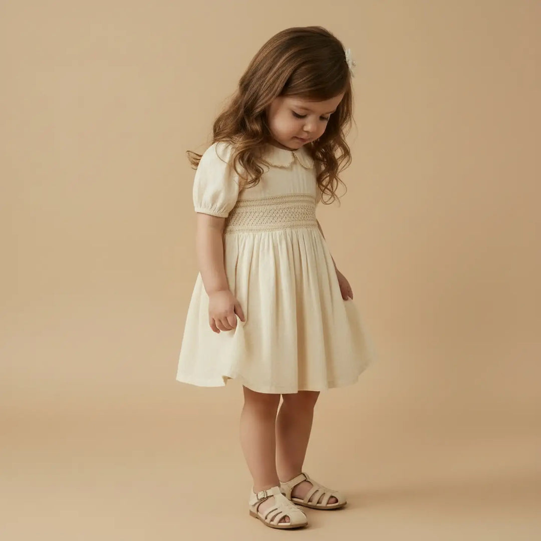Makemake Organics Smocked Collar Dress - Butter Yellow