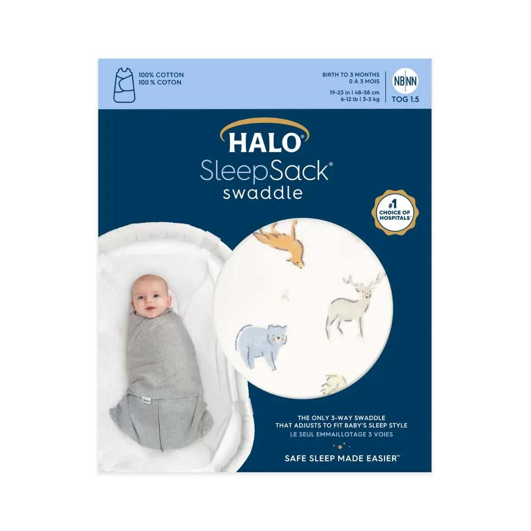 Halo Sleepsack Swaddle 100 Cotton Forest Friends 1.5 Tog Baby
