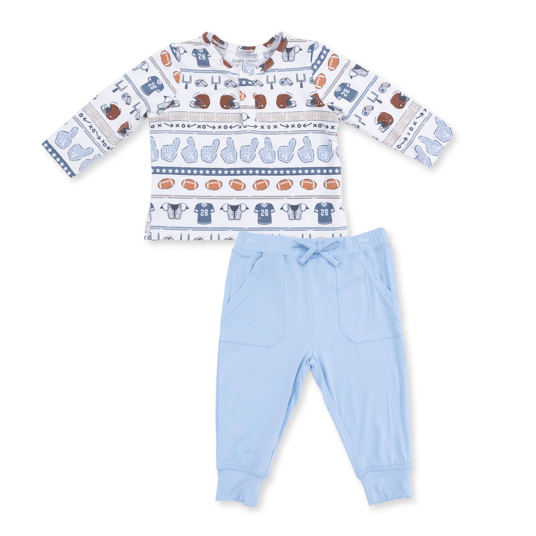 Angel Dear Long SLeeve Henley+Jogger - Football Stripe