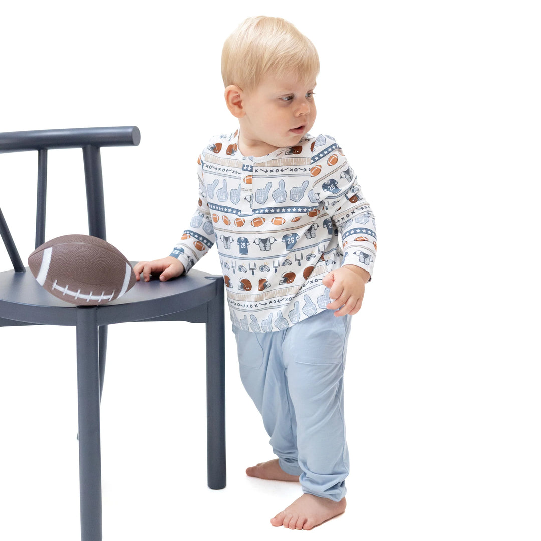 Angel Dear Long SLeeve Henley+Jogger - Football Stripe