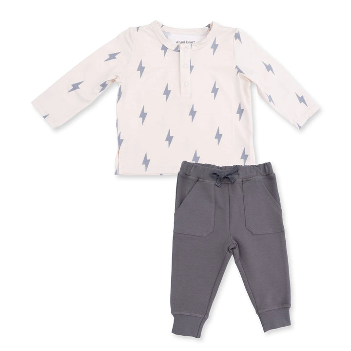 Angel Dear Long SLeeve Henley+Jogger - Lightning BOlt