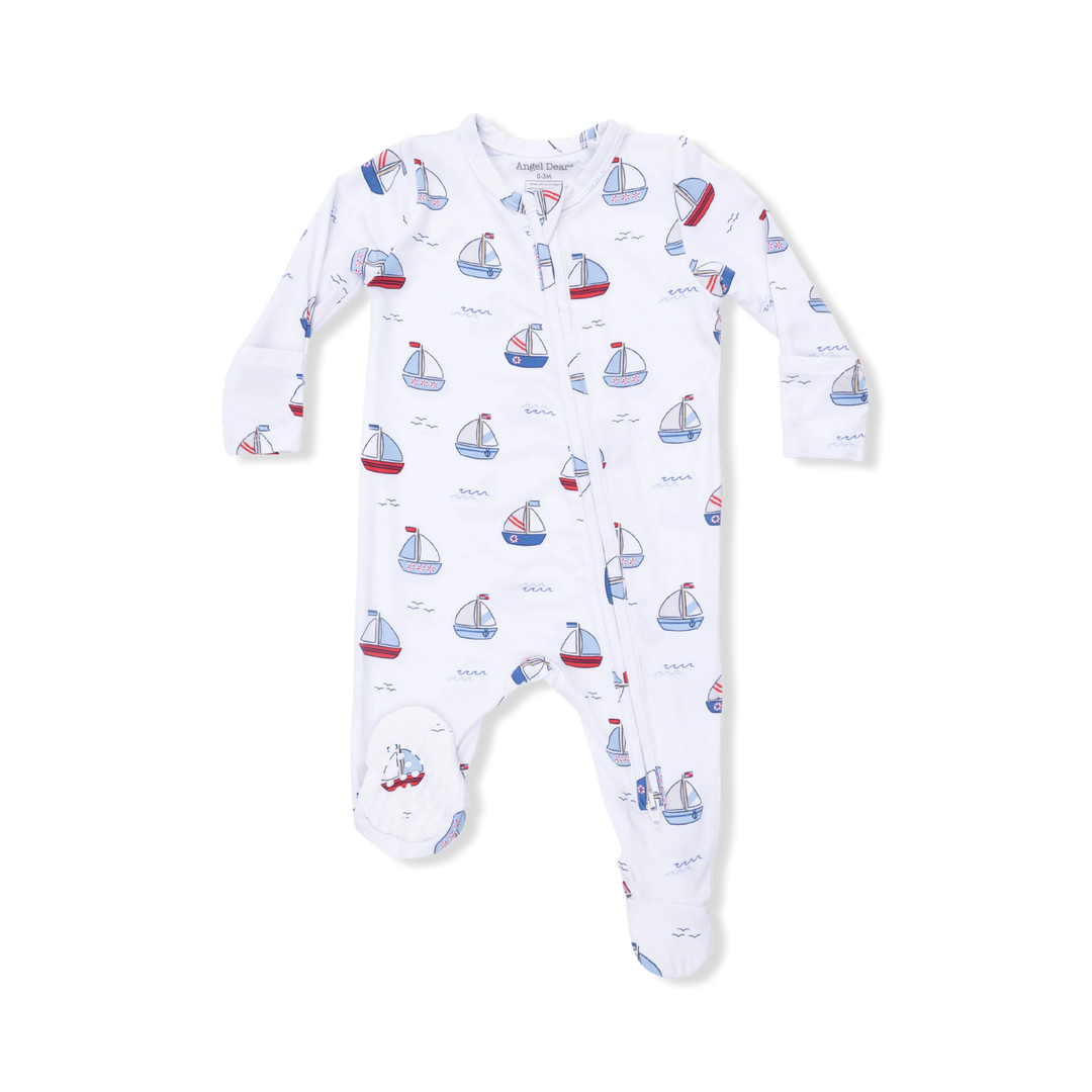 Angel Dear 2 Way Zipper Footie  - Sail boats