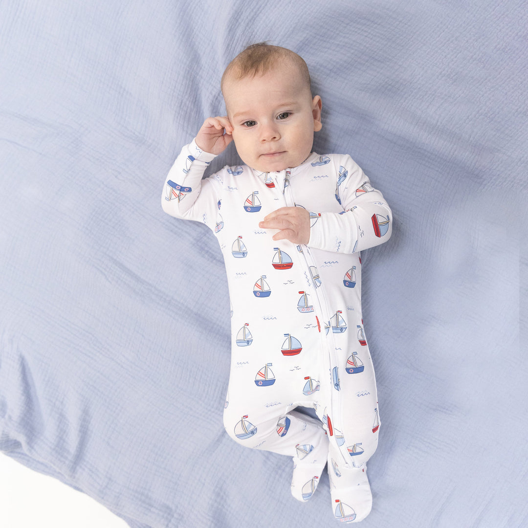 Angel Dear 2 Way Zipper Footie  - Sail boats