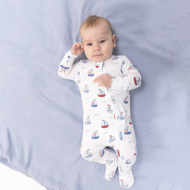Angel Dear 2 Way Zipper Footie  - Sail boats